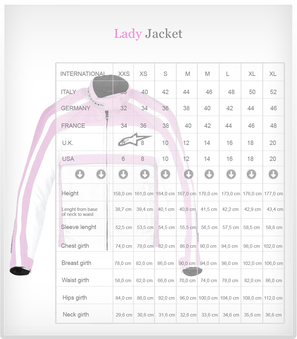 Lady Jackets Size Chart lady jackets size chart