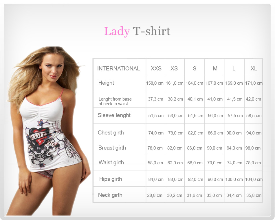 Lady T-Shirt Size Chart lady t-shirt size chart